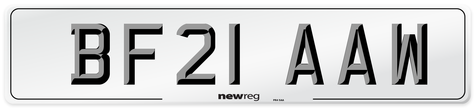 BF21 AAW Number Plate from New Reg